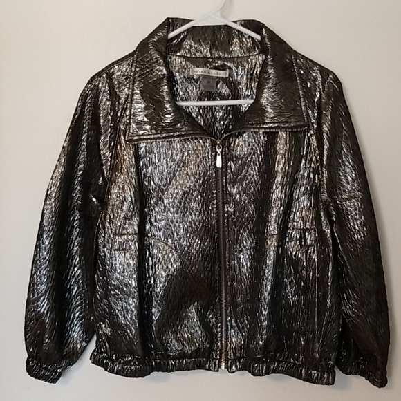 Peter Nygard Silver Metallic Zip-up Jacket - Picture 1 of 3